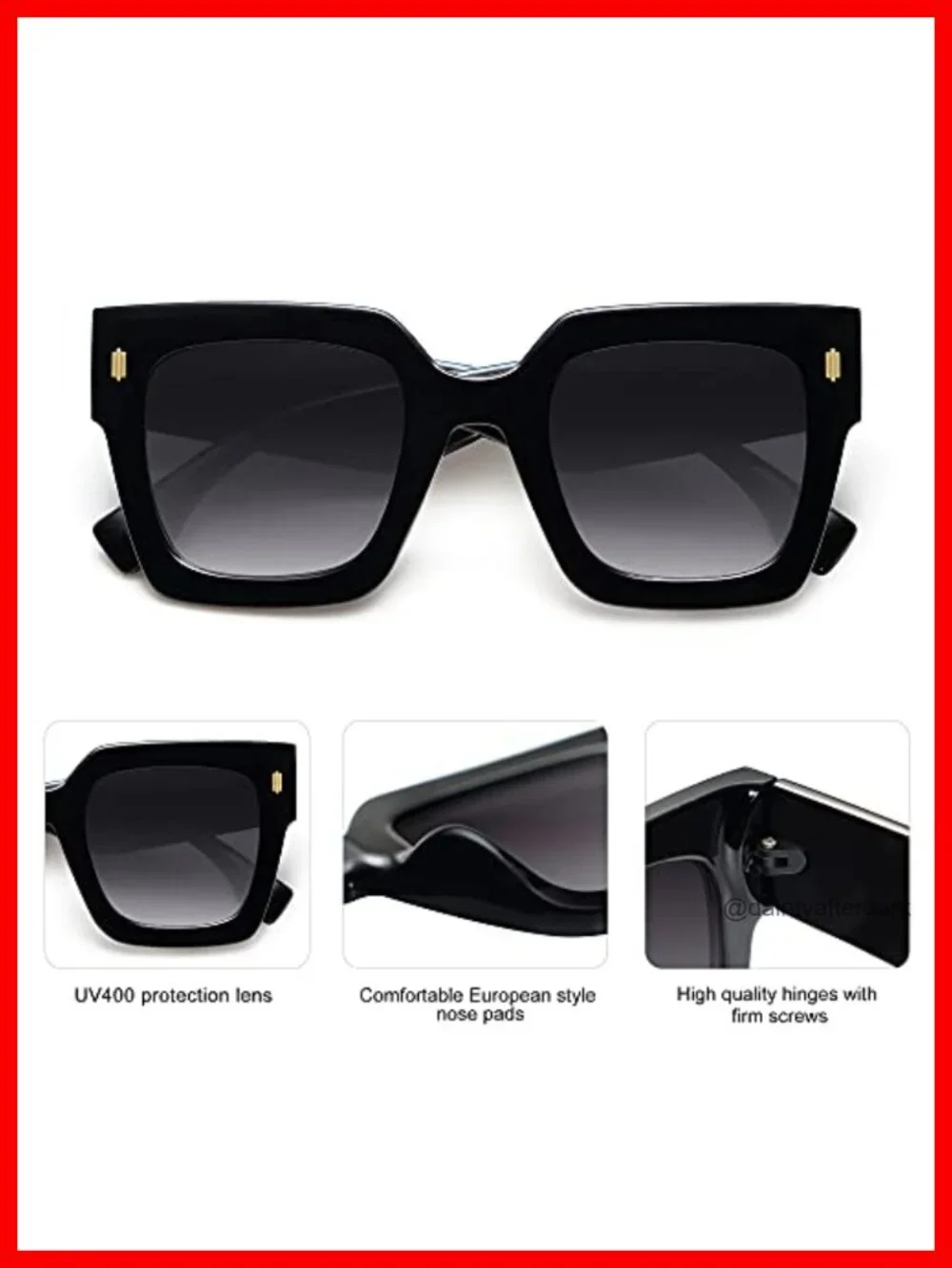 Vintage Oversized Square Sunglasses with UV400 Protection